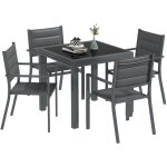 Ensemble de jardin 4 personnes chaises empilables table extensible 80 / 160l cm alu. teslin antracite ...