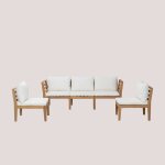 Sklum - canap� de jardin modulable 5 pi�ces avec accoudoirs en bois d'acacia filips blanc gardenia
