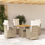 Ensemble de jardin 5 places en polyrotin beige avec coussins - fauteuils inclinables et table relevable ...