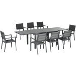 Ensemble de jardin 8 personnes chaises empilables table extensible 135 / 270l cm alu. textil�ne gris