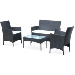 Sweeek - ensemble de jardin en r�sine tress�e. salon 4 places fauteuil molt�s noir / ecru