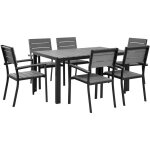Ensemble de jardin table et 6 chaises en aluminium noir et bois synth�tique gris ultra r�sistant design ...