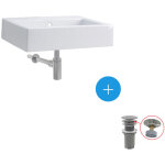 Kolo by geberit - ensemble lavabo suspendu twins 60x46cm + bonde clic - clac + siphon de lavabo, chrome ...