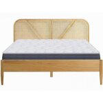 Ensemble lit adulte 140x190 cm en bois avec t�te de lit en cannage leonie + matelas m�moire de forme ...