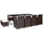 Ensemble � manger d'ext�rieur et coussins 13 pcs r�sine tress�e vidaxl