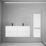 Biubiubath - ensemble meuble double vasque l. 120cm blanc 4 tiroirs + lavabo + colonne easy Biubiubath - ensemble meuble double vasque l. 120cm blanc 4 tiroirs + lavabo + colonne easy
