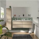 Mob - in - ensemble meuble double vasque décor chêne 120cm + vasque + 2 miroirs + colonne Mob - in - ensemble meuble double vasque décor chêne 120cm + vasque + 2 miroirs + colonne