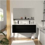 Ensemble meuble double vasque noir carbone 120cm + vasque + 2 miroirs
