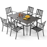 Ensemble de meubles de jardin, table rectangulaire en mtal avec trou pour parapluie et 6 chaises de ...