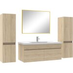 Ensemble meubles salle de bain 100cm simple vasque avec colonne + miroir ch�ne wotan
