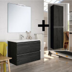 Cosyneo - ensemble meuble de salle de bain 100cm simple vasque + colonne de rangement - ebony (bois noir) ...