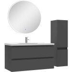 Acezanble - ensemble meubles salle de bain 100cm vasque + colonne + miroir rond lumineux anthracite