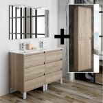 Cosyneo - ensemble meuble de salle de bain 120cm double vasque + colonne de rangement - cambrian (chne ...