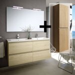 Cosyneo - ensemble meuble de salle de bain 140cm double vasque + colonne de rangement - bambou (chne ...