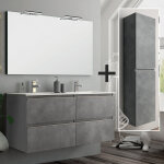 Cosyneo - ensemble meuble de salle de bain 140cm double vasque + colonne de rangement - ciment (gris) ...