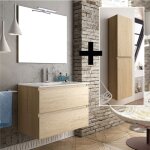 Cosyneo - ensemble meuble de salle de bain 70cm simple vasque + colonne de rangement - bambou (chne ...