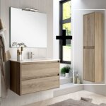Cosyneo - ensemble meuble de salle de bain 80cm simple vasque + colonne de rangement - cambrian (chne ...