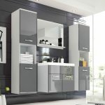 Ensemble meubles salle de bain design suspendu xl - blanc et gris Ensemble meubles salle de bain design suspendu xl - blanc et gris