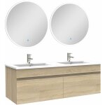 Acezanble - ensemble meubles salle de bain double vasque 120cm + miroir rond lumineux chêne wotan Acezanble - ensemble meubles salle de bain double vasque 120cm + miroir rond lumineux chêne wotan