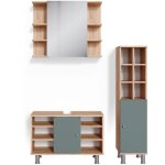 Vicco - ensemble de meubles de salle de bain fynn, vert, 3 pi�ces, armoire basse 80 cm