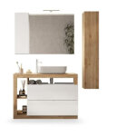 Ensemble meuble salle de bain hambourg l110 - vasque + 2 tiroirs + 3 niches + colonne - coloris chene ...