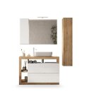 Ensemble meuble salle de bain hambourg l110 - vasque + 2 tiroirs + 3 niches + colonne - coloris chene ...