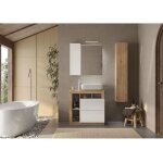 Ensemble meuble salle de bain hambourg l78 - vasque + 2 tiroirs + 3 niches + colonne - coloris chene ...