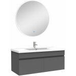 Ensemble meubles salle de bain simple vasque 100cm + miroir rond lumineux anthracite