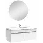 Ensemble meubles salle de bain simple vasque 100cm + miroir rond lumineux blanc