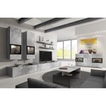 Meublorama - ensemble salon mural ramos ? gris effet bton ? meuble tv xl + vitrines + tagres ? sans ...