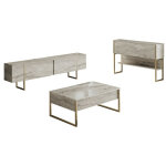 Ensemble de meubles de salon moderne avec meuble tv, console et table basse sibylle bois effet travertin ...