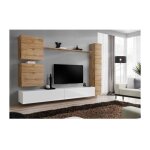 Meublorama - ensemble meuble salon mural switch viii. meuble tv mural design, coloris blanc brillant ...