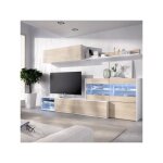 Sans marque - ensemble meuble s�jour living avec vitrine led - d�cor chene et blanc - l 260 x p 41 x ...