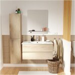 Ensemble meuble simple vasque 80cm d�cor ch�ne + vasque + robinet + miroir + colonne