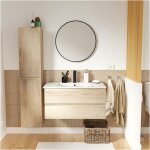 Ensemble meuble simple vasque d�cor ch�ne 80cm + vasque + robinet + miroir + colonne