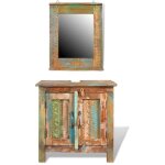 Ensemble meuble sous vasque et miroir en bois massif recycl�
