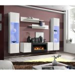 Ensemble de meubles suspendus avec chemine dcorative collection fly m3. coloris blanc.