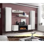 Ensemble de meubles suspendus avec chemine dcorative collection fly m1. coloris blanc.