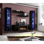 Meublorama - ensemble de meubles suspendus avec chemin�e d�corative collection fly m2. coloris noir.