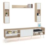 Idmarket ? ensemble meuble tv 180 cm ? �tag�res verticales 90 cm ? bois blanc et pin ? design scandinave ...