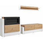 Ensemble de meubles tv mur de rangement meuble salon avec chemine 290cm modle berlin blanc et chne ...