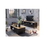 Ensemble de meubles de salon ? meuble tv 159 cm et table basse l110 cm ? m�lamin� noir mat et ch�ne rustique ...