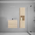 Biubiubath ensemble meuble vasque l. 60cm ch�ne 2 tiroirs + lavabo + colonne