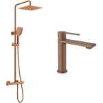 Ensemble mitigeur lavabo + colonne de douche couleur cuivre bross