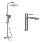 Esc - ensemble mitigeur lavabo + colonne de douche couleur nickel bross