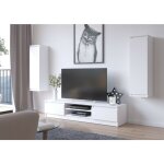 Akord - ensemble mobiler pour le salon presentoir + meuble tv blanc 220 cm 4 portes fa�ade blanche 8 ...