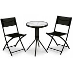Ensemble de mobilier de jardin : table ronde en verre de 50 cm et 2 chaises pliantes tadar patio