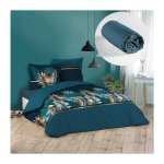 Cdaffaires - ensemble parure de couette 260x240 cm alianor + drap housse 160x200 bleu