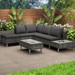 Ensemble poly rotin, salon de jardin, canap� salon, table et coussins, housse en tissu amovible et lavable, ...