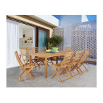 Ensemble repas de jardin 8 personnes - table 180 x 90 cm + 8 chaises pliantes - bois eucalyptus fsc